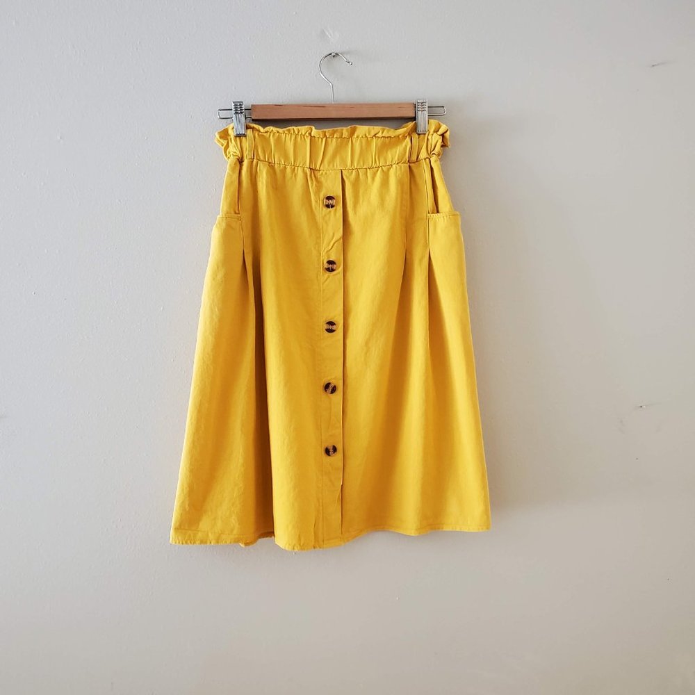 Sadie & Love Yellow Paperbag Midi Skirt, Sz Small